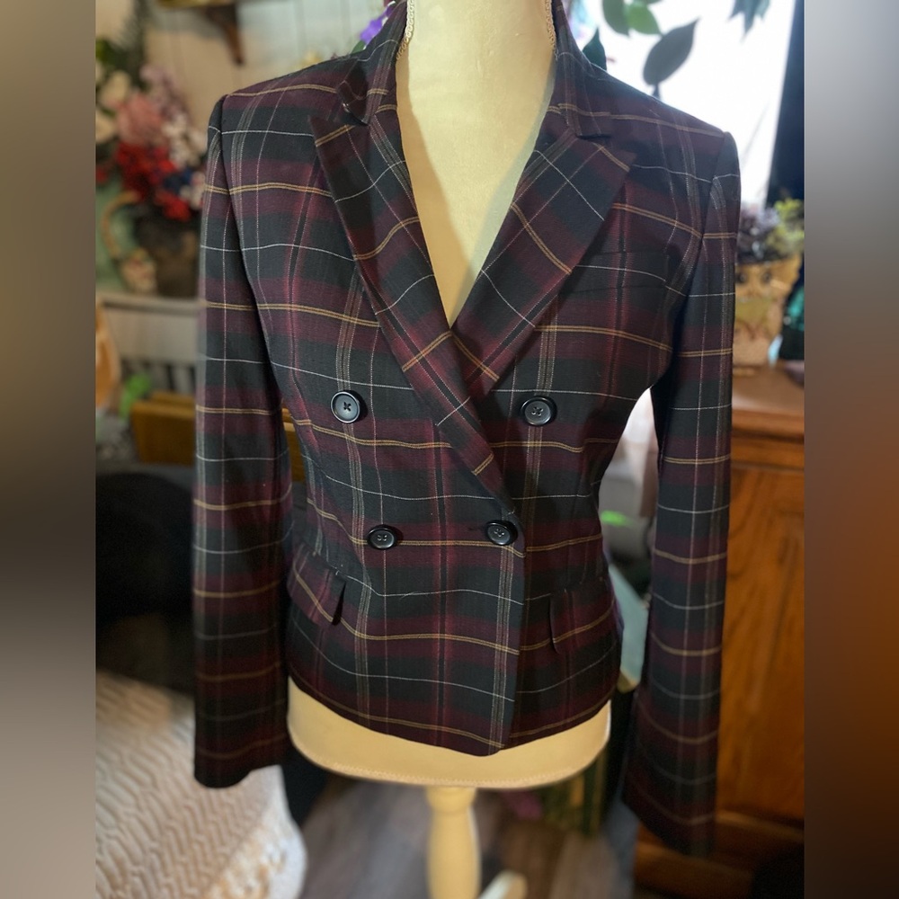 Express Design Studio Burgundy:black Plaid Blazer